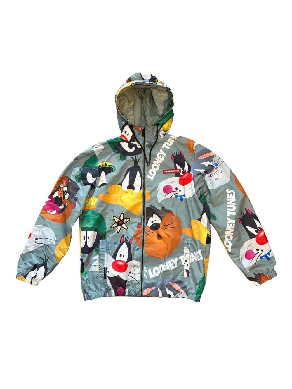 Members Only Looney Tunes Men's Windbreaker Hooded Full Zip Jacket Size Medium